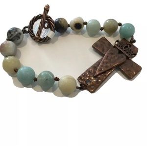 Bracelet Copper and Glass Bead Cross